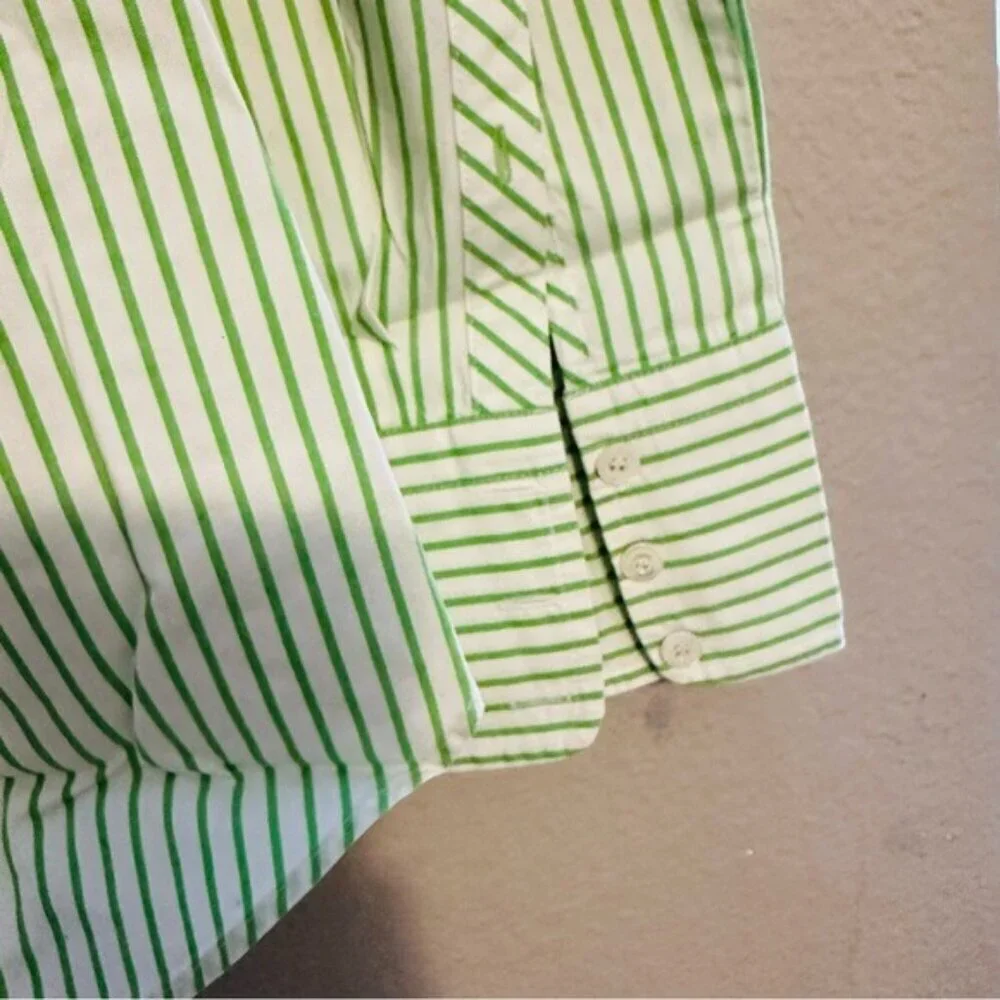 J.Crew White & Green Striped Slim Fit Dress Shirt – Men’s Large